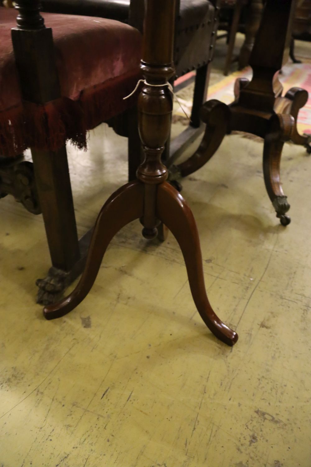 A Georgian style mahogany lectern on tripod base, width 40cm, depth